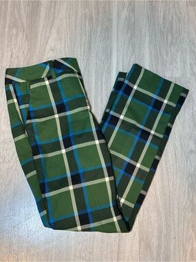 7th Avenue Design Studio Plaid Ankle Pants Green Black Career Stretch Size 6